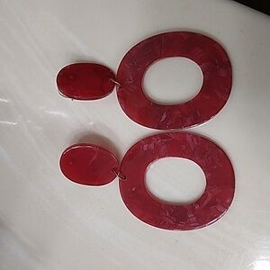 Red Tortoise Shell Acrylic Geometric Dangle Earrings